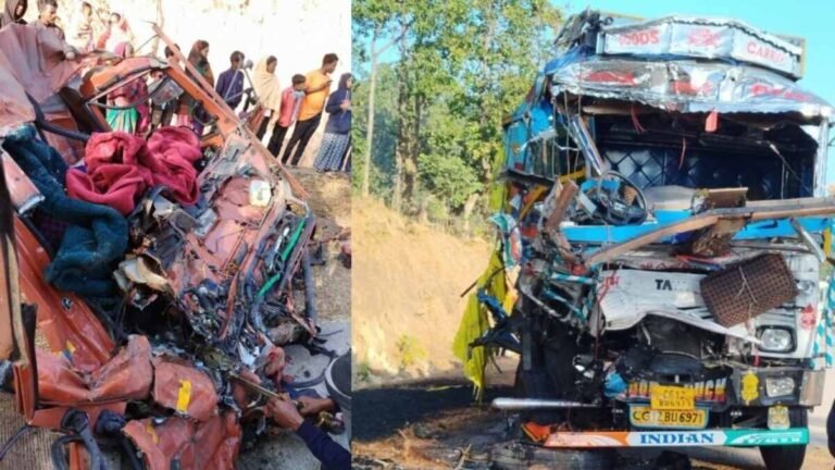 दो ट्रकों की आमने-सामने जोरदार भिड़ंत