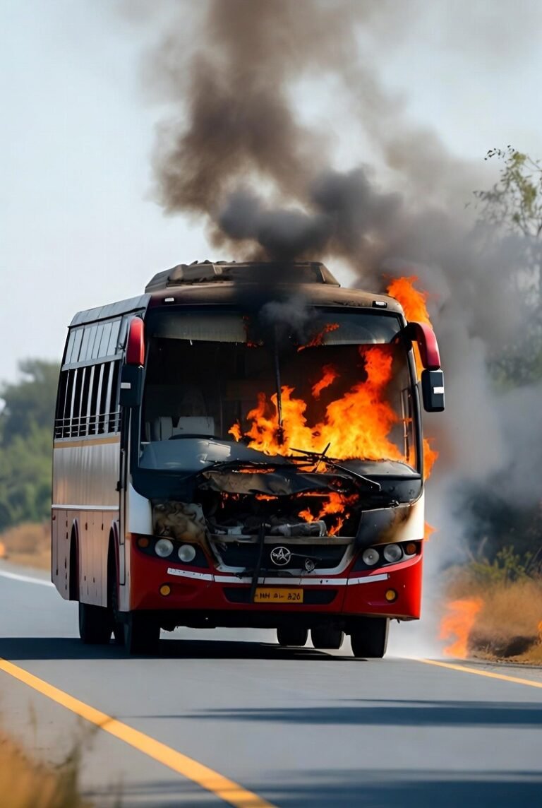 आग का गोला बनी यात्रियों से भरी बस