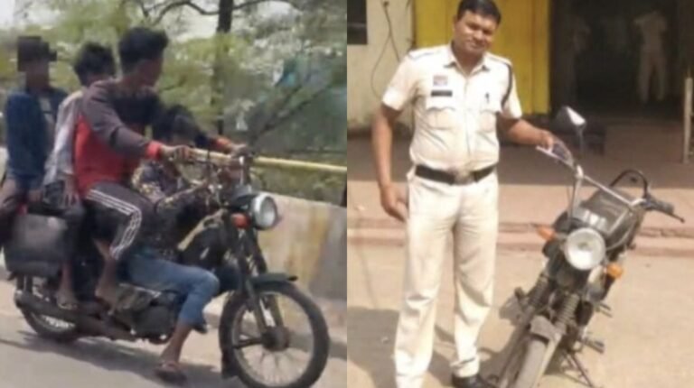 रायपुर में TVS XL100 में चार सवारी बैठाकर